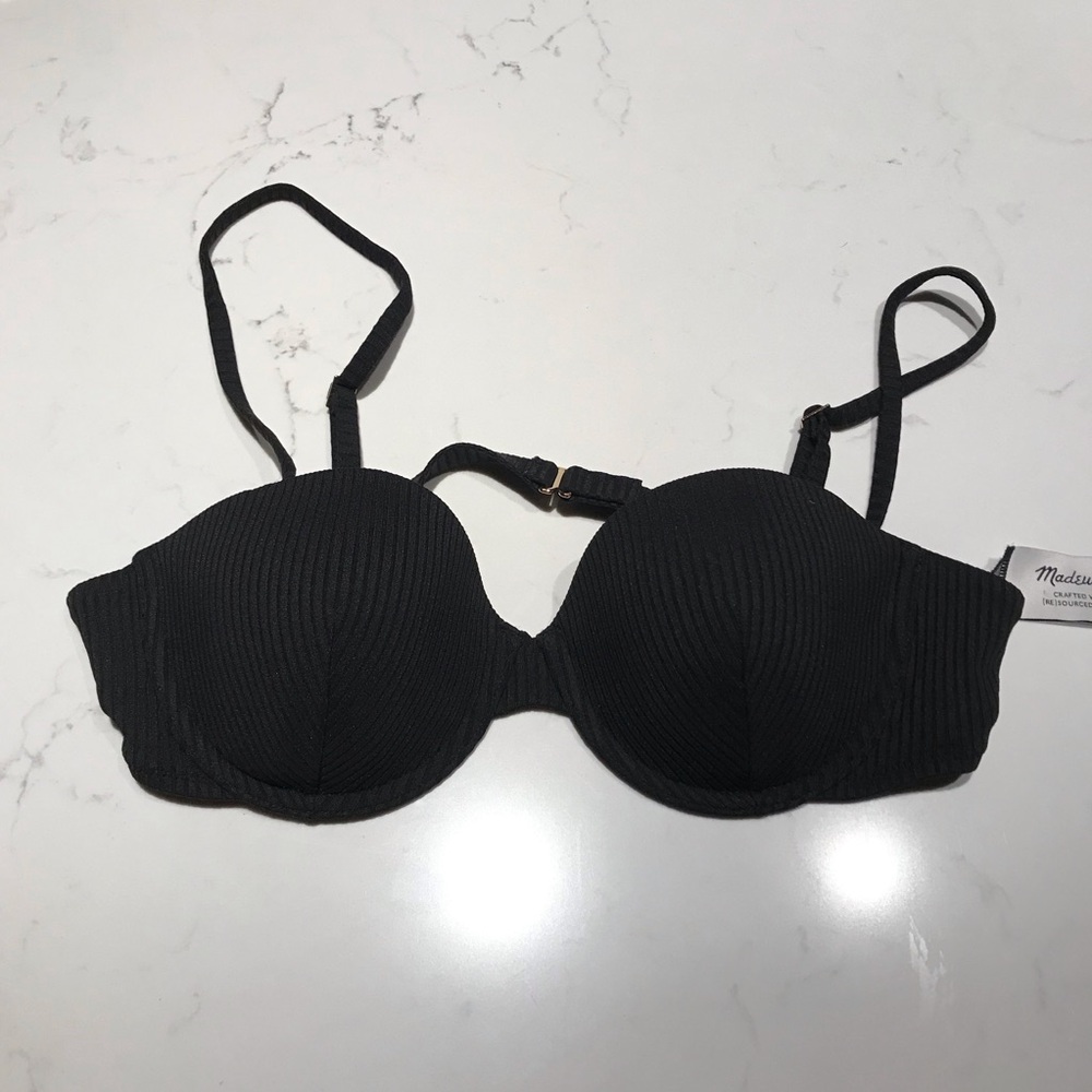 Madewell Black Ribbed Balconette Bikini Swim Bra Large NWT